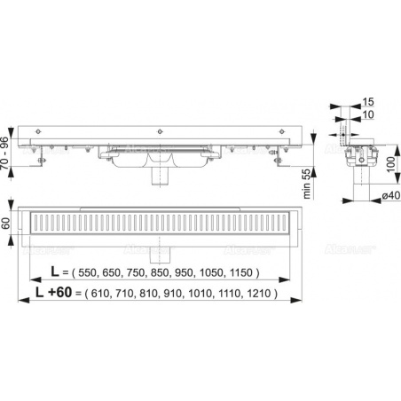 Žľab Alca APZ104 flexible low (Odpad spodný / bočný)
